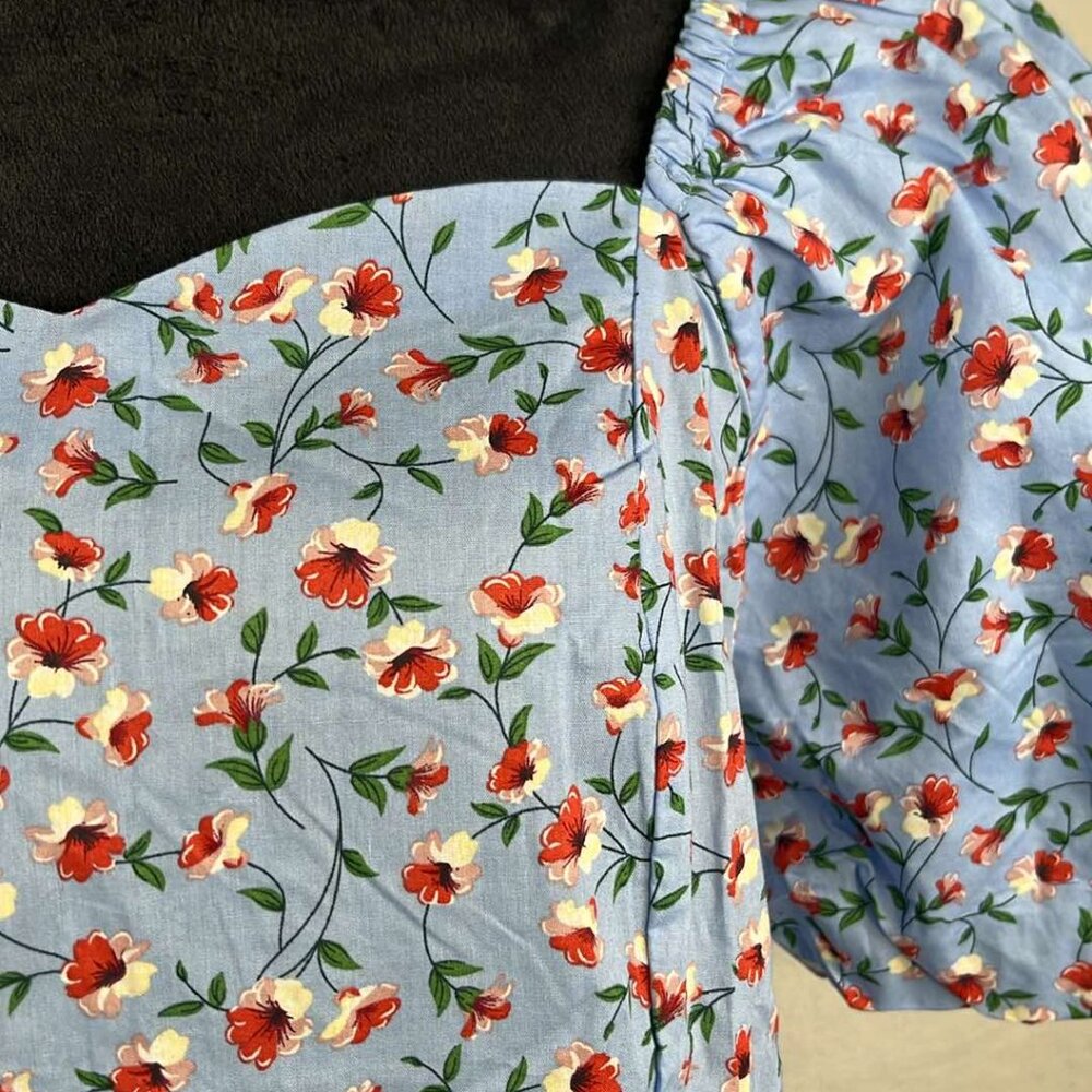 Allegra K Blue Floral Short Sleeve SZ L Top CottageCore CoquetteGirl Feminine - Picture 4 of 9